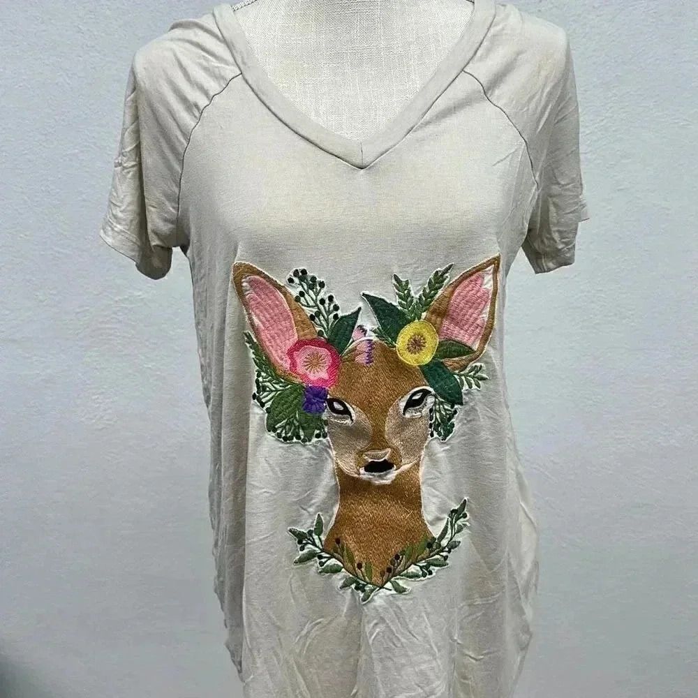 Judith March Deer Embroidered T-Shirt